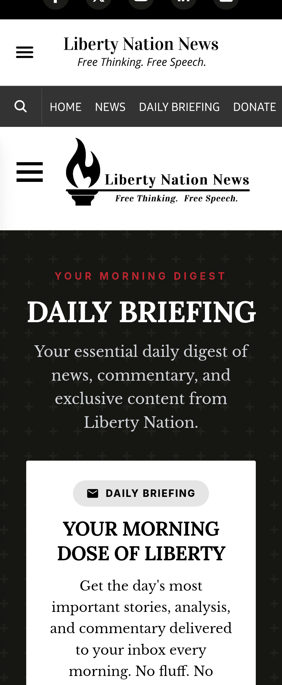 Liberty Nation app Daily Briefing screen
