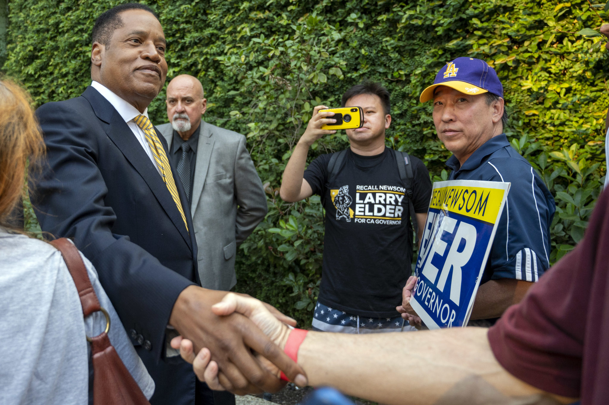 California governor recall candidate Larry Elder meets with supporters