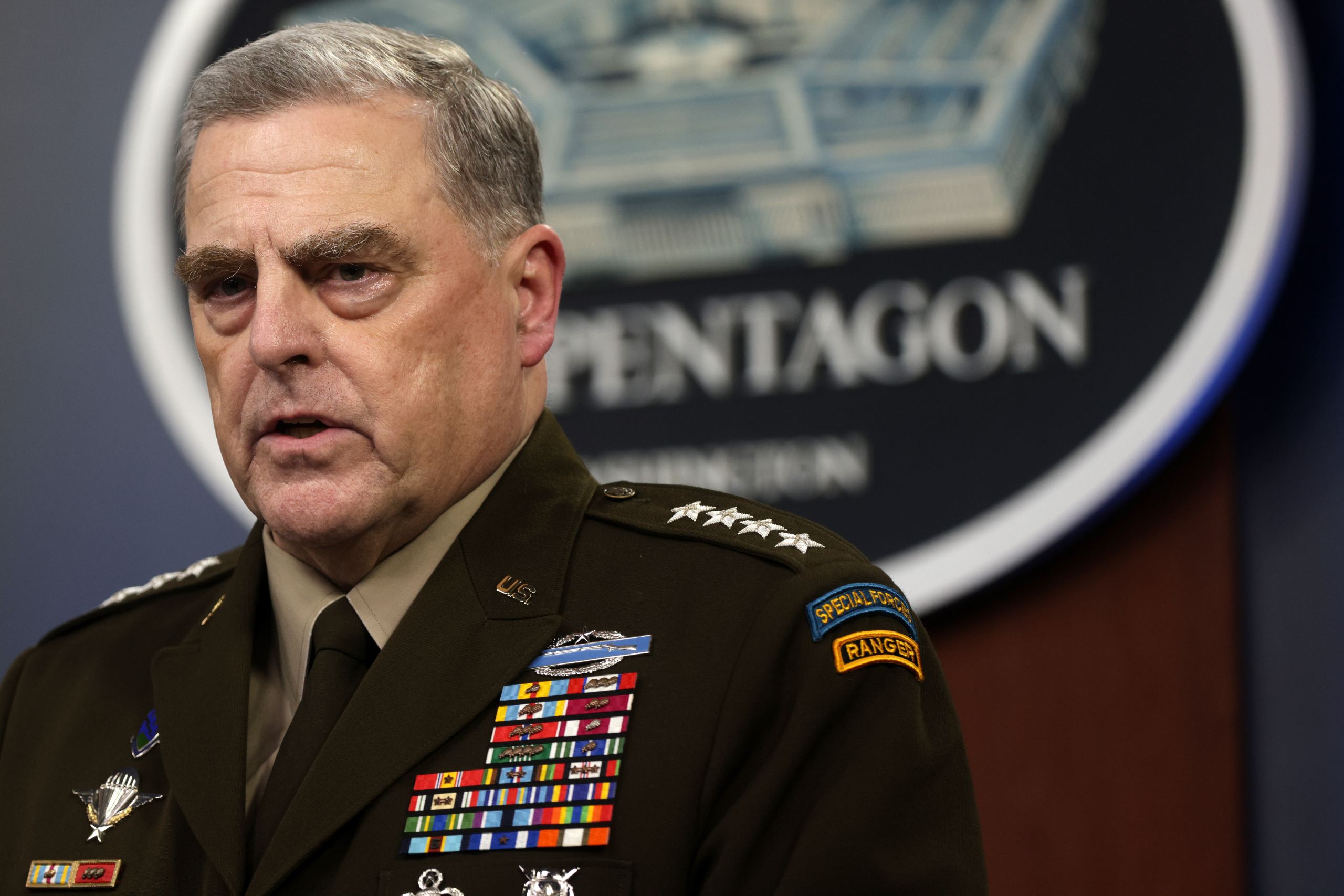 Defense Secretary Lloyd Austin And Army Secretary Gen. Mark Milley Hold Briefing At Pentagon