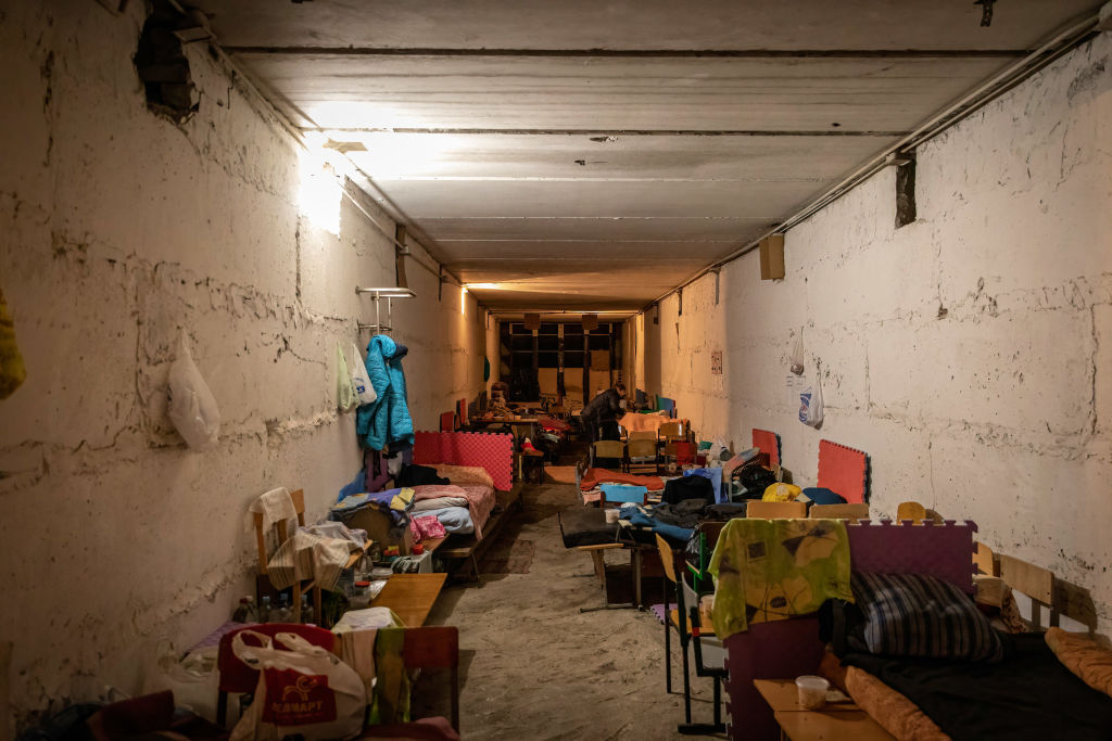 An interior view of an underground bunker of a school in