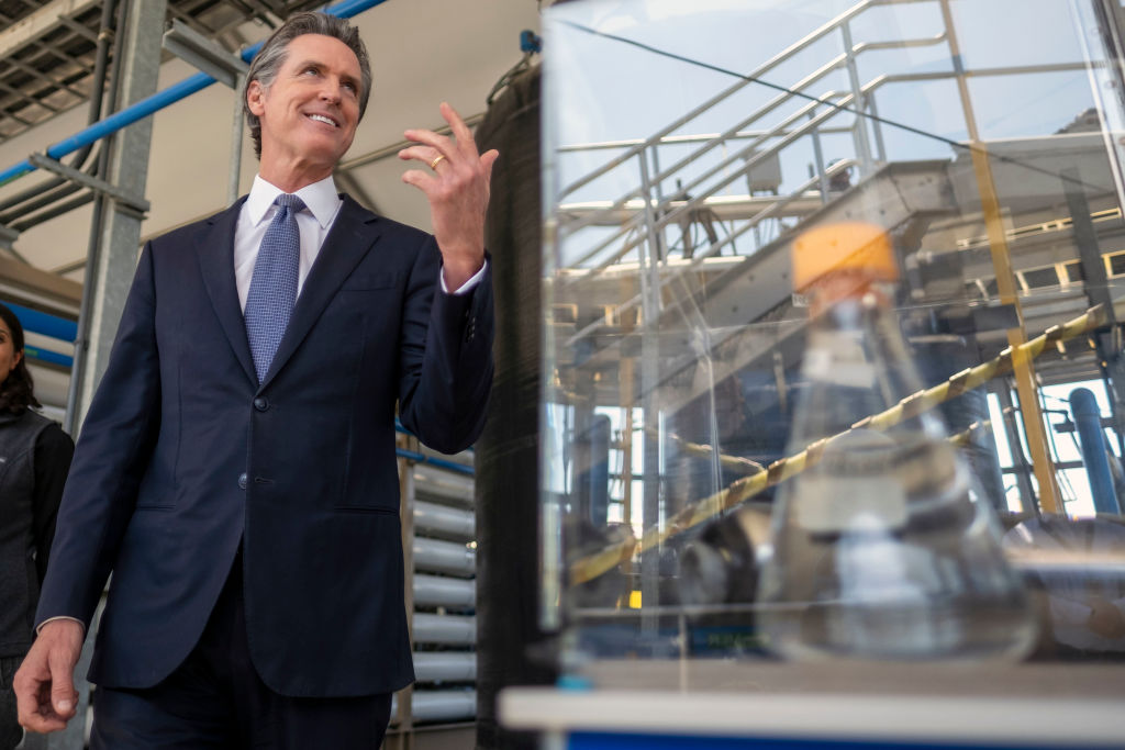 California Governor Gavin Newsom tours a water recycling demonstration facility