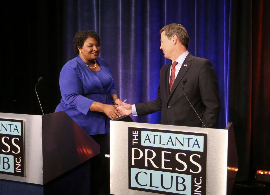 Georgia gubernatorial candidates (L-R) Clash in First Debate = Abrams and Kemp