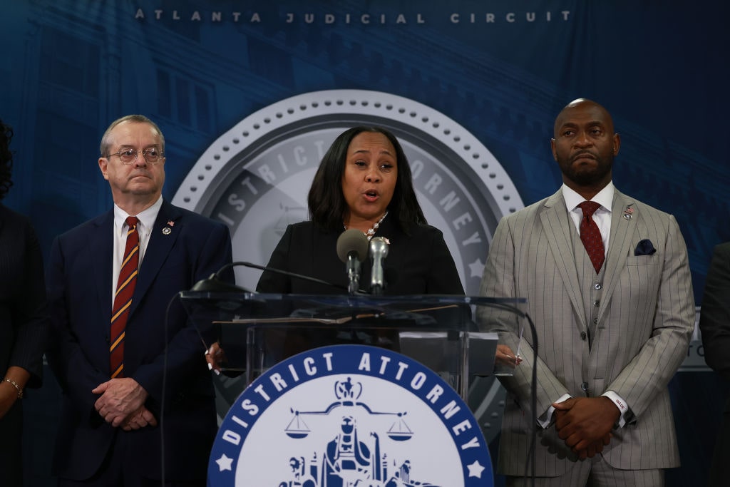 Georgia Grand Jury Delivers Indictment In 2020 Election CaseATLANTA, GEORGIA - AUGUST 14: Fulton County District Attorney Fani Willis speaks during a news conference at the Fulton County Government building on August 14, 2023 in Atlanta, Georgia. A grand jury today handed up an indictment naming former President Donald Trump and his Republican allies over an alleged attempt to overturn the 2020 election results in the state. (Photo by Joe Raedle/Getty Images)