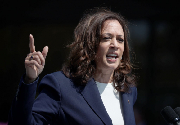 Vice President Kamala Harris Joins California Governor Gavin Newsom In Campaigning Against Recall Effort SAN LEANDRO, CALIFORNIA - SEPTEMBER 08: U.S. Vice President Kamala Harris speaks during a No on the Recall campaign event with California Gov. Gavin Newsom at IBEW-NECA Joint Apprenticeship Training Center on September 08, 2021 in San Leandro, California. With six days to go until the California recall election, Gov. Gavin Newsom was joined by U.S. Vice President Kamala Harris as he continues to campaign throughout the state. (Photo by Justin Sullivan/Getty Images)