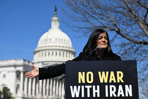 Democratic Lawmakers Hold Memorial Outside U.S. Capitol For Victims Of Minab School Strike In Iran WASHINGTON, DC - MARCH 18: Rep. Pramila Jayapal (D-WA) speaks in front of a memorial made up of shoes and backpacks symbolizing those killed in the bombing of the Minab elementary school and other civilians killed in Iran sits outside the United States Capitol on March 18, 2026 in Washington, DC. Democratic lawmakers spoke at a press conference in front of the memorial to cal for an end of the conflict in Iran. (Photo by Matt McClain/Getty Images)